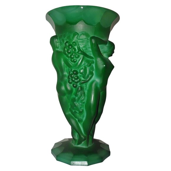Ingrid Vase Czech Malachite Curt Schlevogt 1930s Grape Harvest Figural Gablonz - Picture 3 of 12